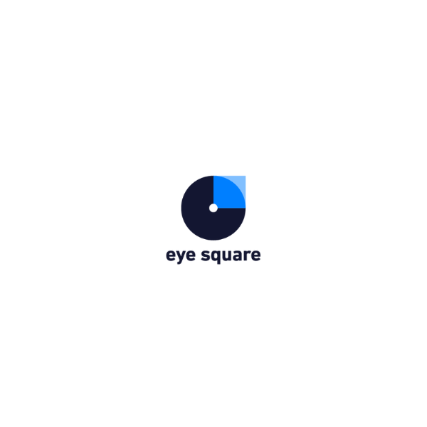 The dark blue and azure eye square logo on a white field