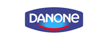 The Danone logo on a white rectangular field
