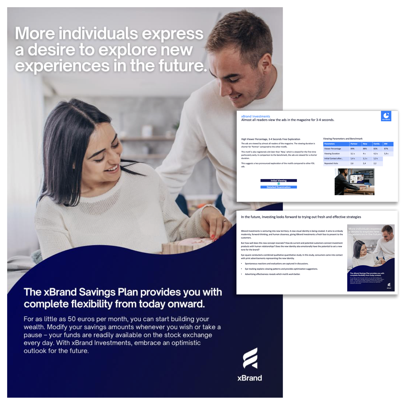 An ad from Brandx (anonymized company) with two slides from the white paper overlaid on top to create a small sample of the advertised white paper