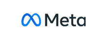 The blue and black Meta logo on a white field
